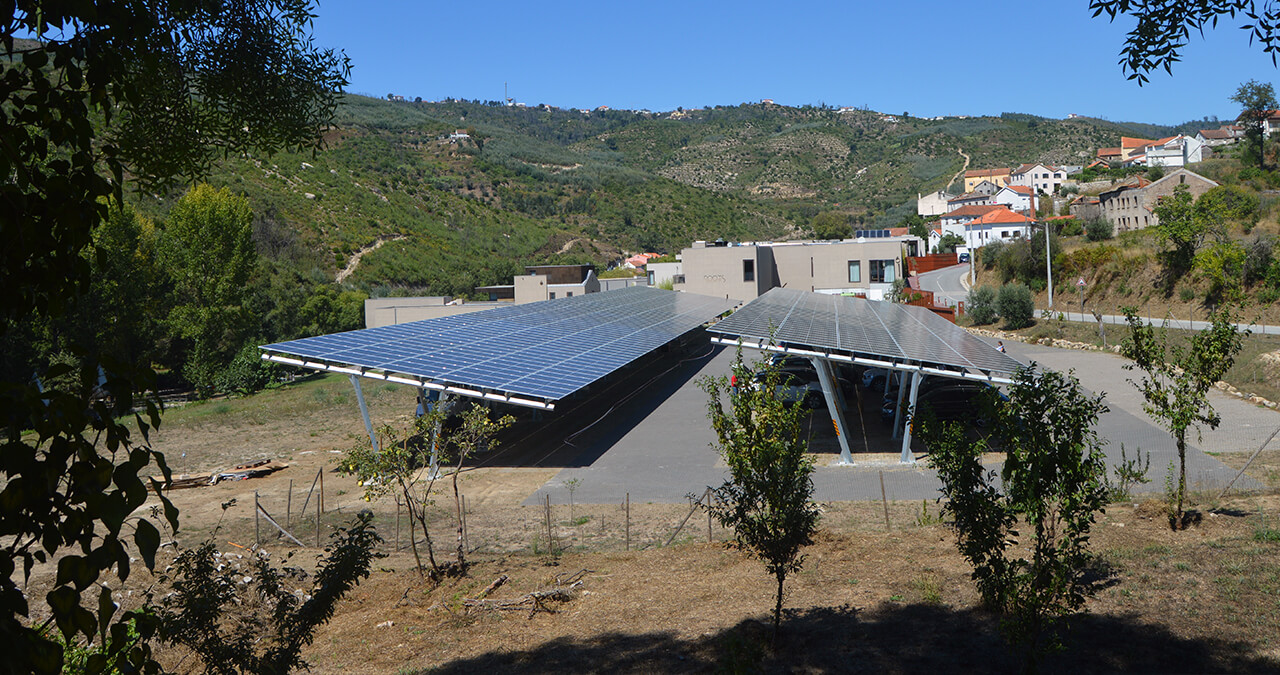 aerea view aqua village with helexia solar panels