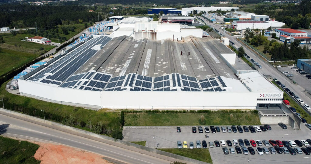 aerial view of domino ceramic, with solar panels on the roof